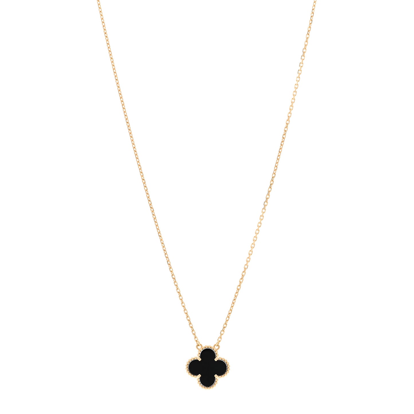 18K Yellow Gold Black Onyx Vintage Alhambra Pendant Necklace