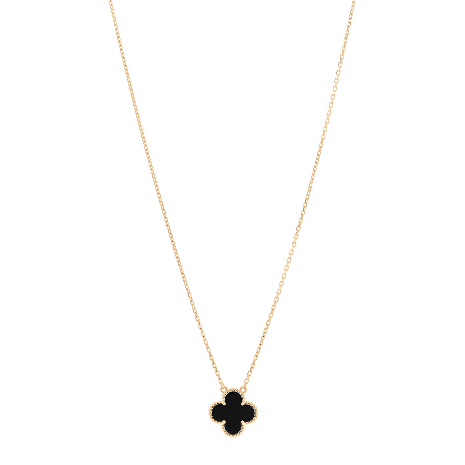 Van Cleef & Arpels 18K Yellow Gold Black Onyx Vintage Alhambra Pendant Necklace 1 of 4