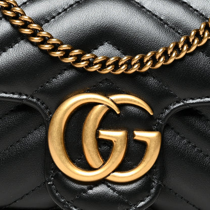 Gucci Calfskin Matelasse Super Mini GG Marmont Shoulder Bag Black 8 of 10