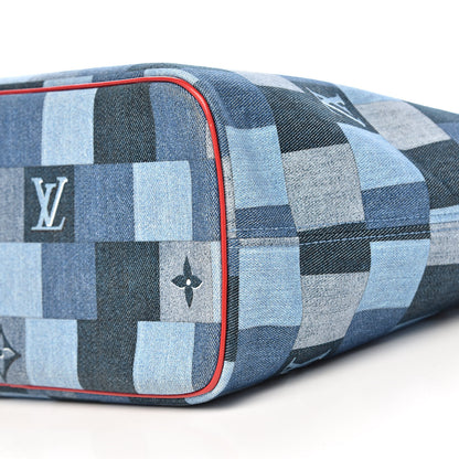 Louis Vuitton Denim Damier Monogram Patchwork Neverfull Blue Rouge 10 of 11