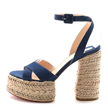 Christian Louboutin Denim Mariza 130 Espadrille Sandals 41 Blue Natural 1 of 8