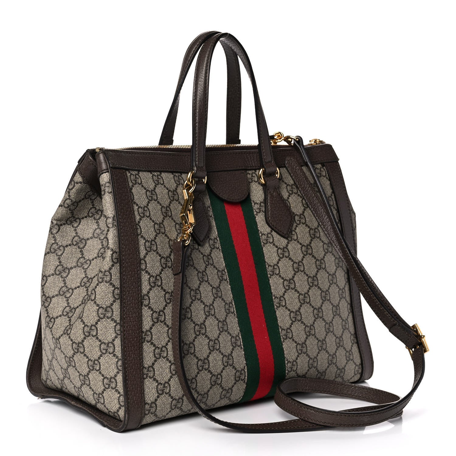 Gucci GG Supreme Monogram Web Medium Ophidia Tote Bag Brown 3 of 11