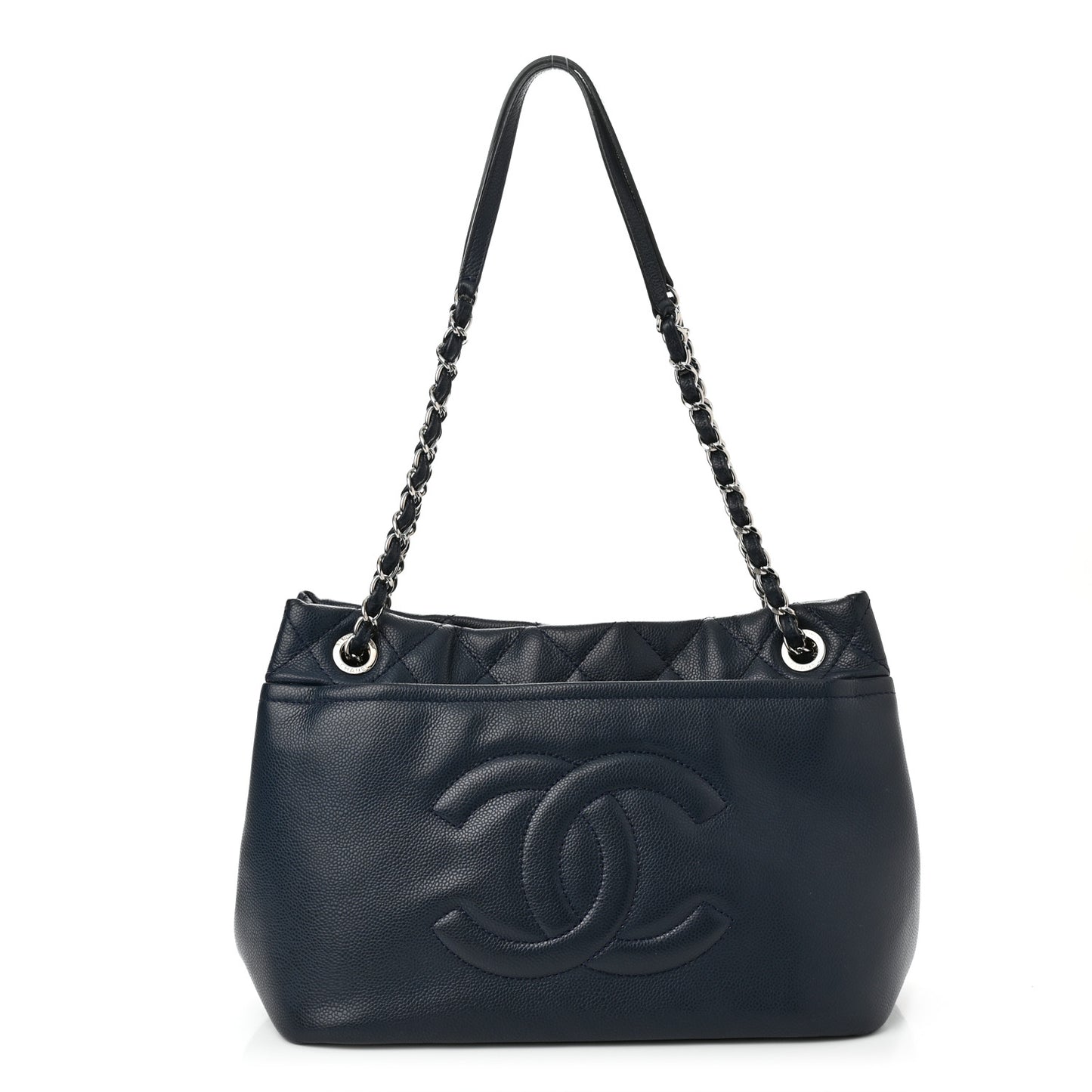 Caviar Quilted Timeless CC Soft Tote Navy Blue