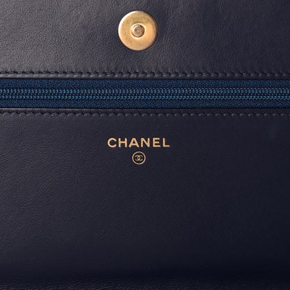 Chanel Lambskin Quilted Boy Wallet On Chain WOC Navy Blue 8 of 13