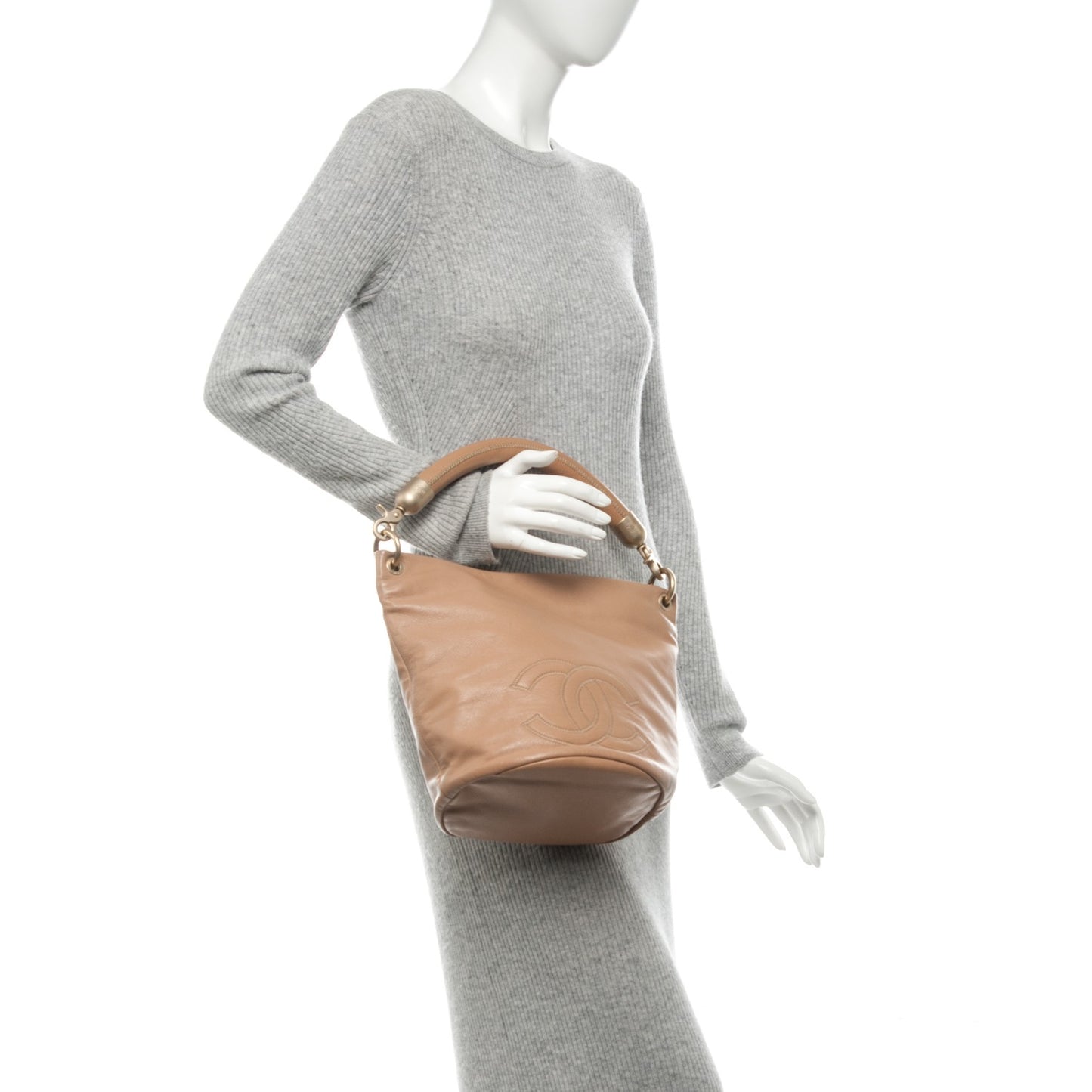 Calfskin CC Bucket Bag Beige