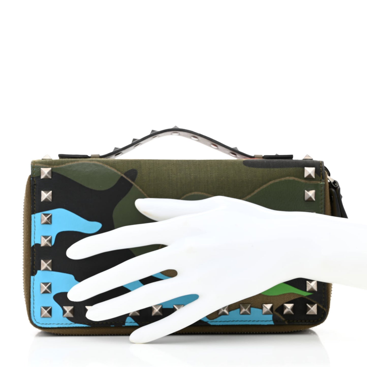 Nappa Canvas Camouflage Rockstud Top Handle Travel Wallet Multicolor