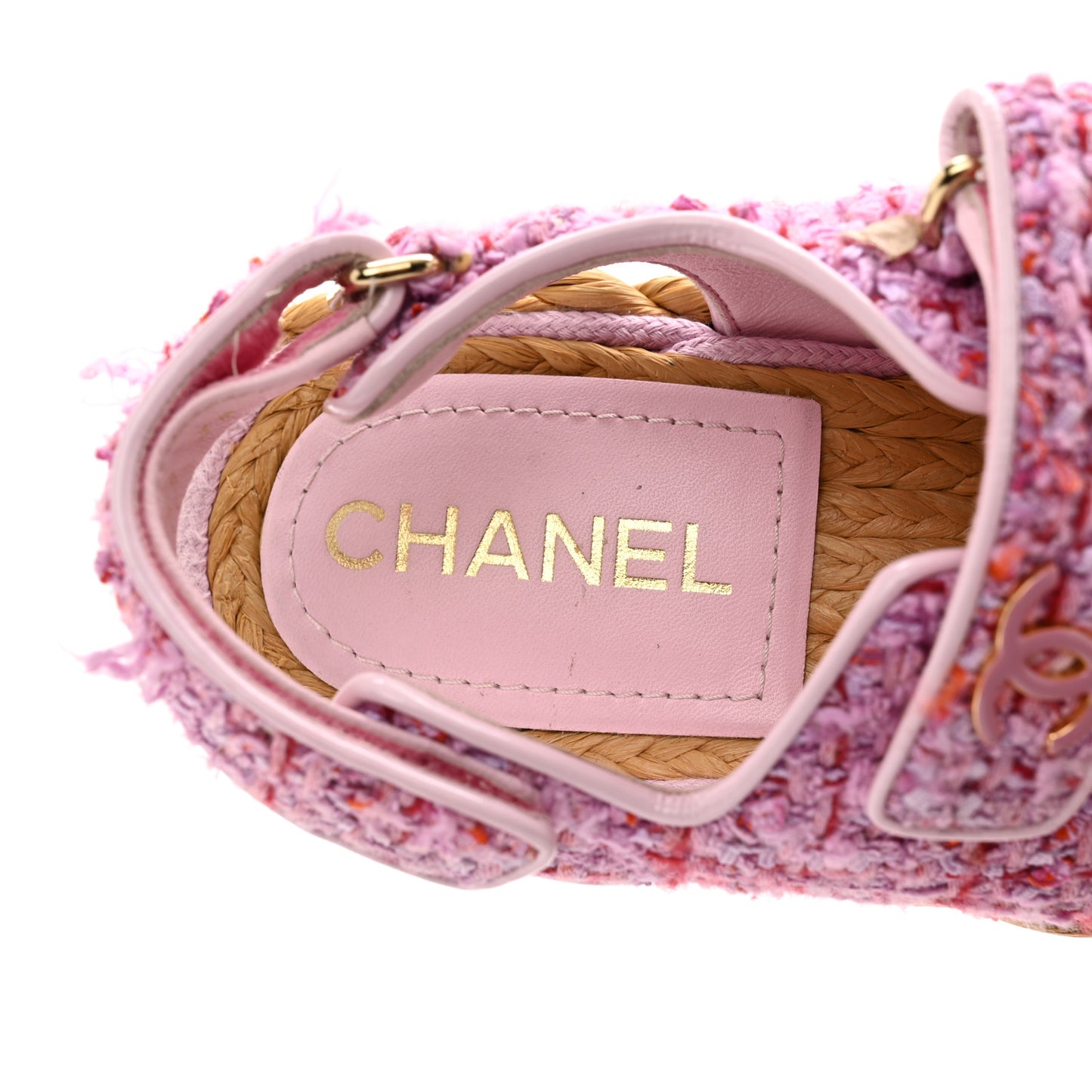 Tweed Patent Calfskin Velcro Dad Sandals 36 Light Purple Pink Red