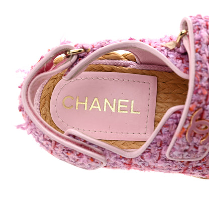 Chanel Tweed Patent Calfskin Velcro Dad Sandals 36 Light Purple Pink Red 8 of 9