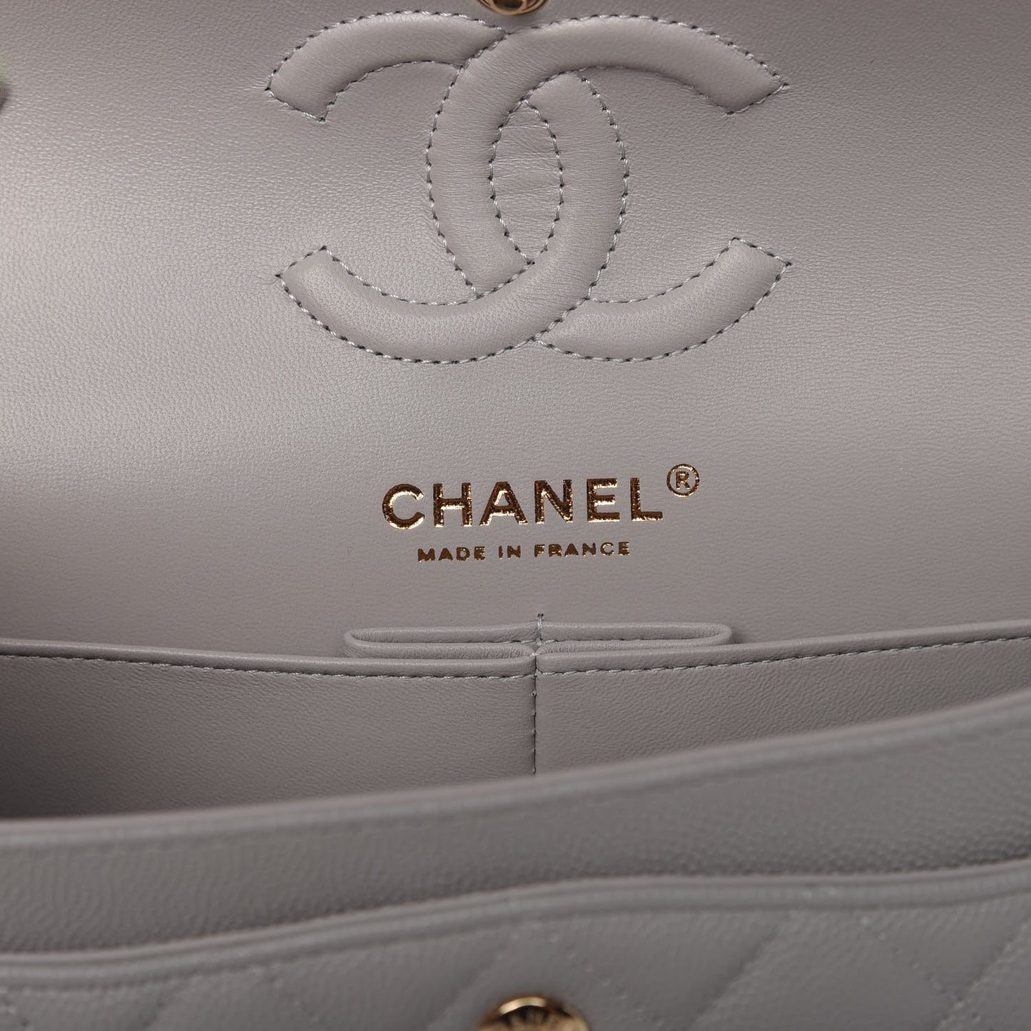 Caviar Quilted Small Double Flap Grey