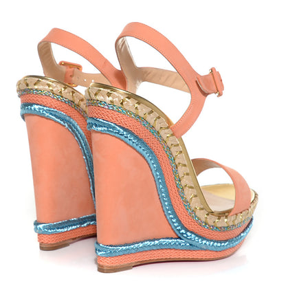 Christian Louboutin Calfskin Nubuck Duplice 140 Wedge Sandals 39 Mango Gold 4 of 7