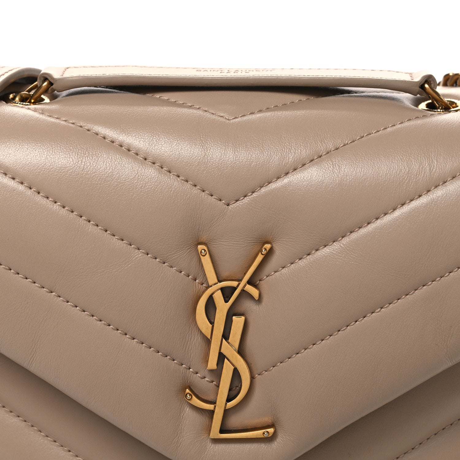 Saint Laurent Calfskin Y Quilted Monogram Small Loulou Chain Satchel Dark Beige 8 of 10