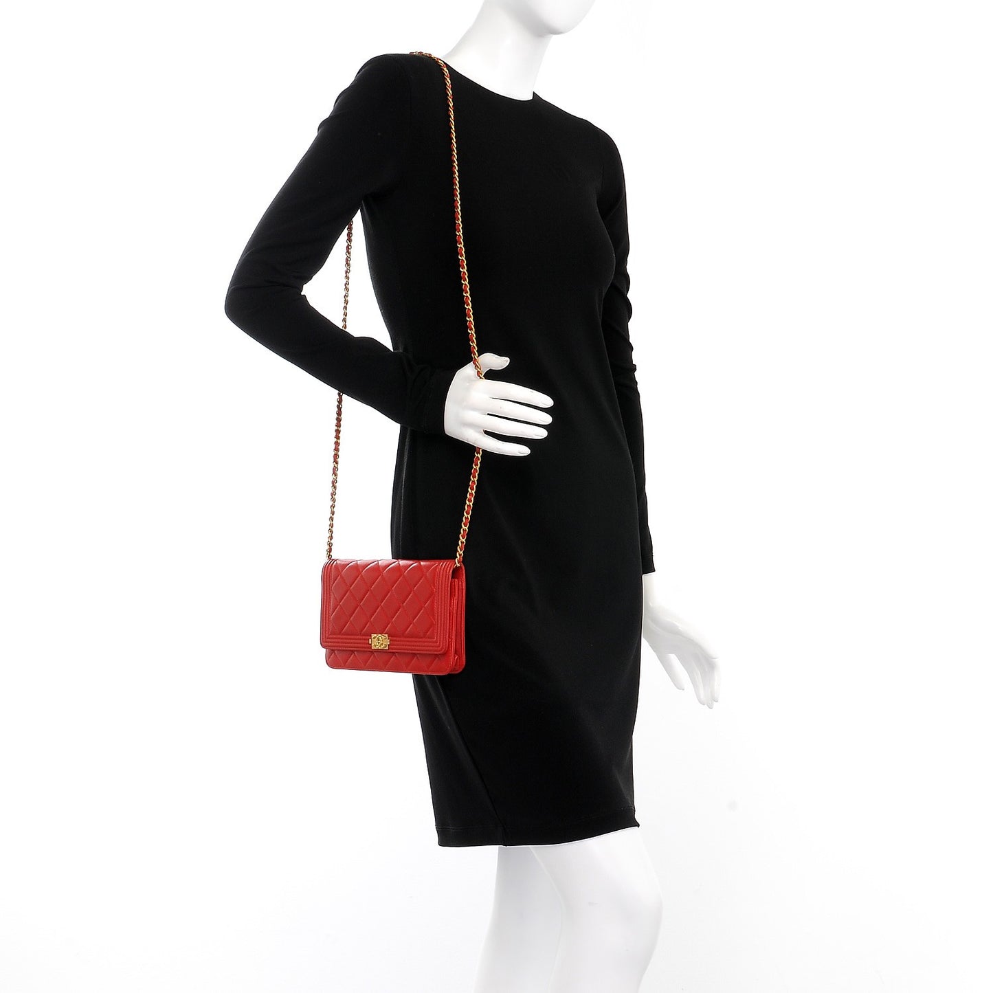 Lambskin Quilted Boy Wallet On Chain WOC Red