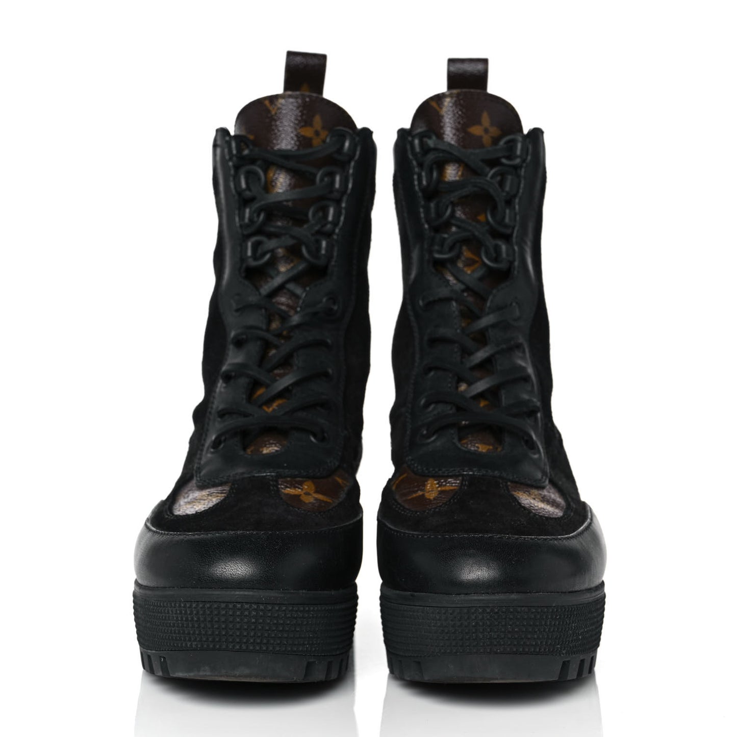 Suede Calfskin Monogram Laureate Platform Desert Boots 38.5 Black