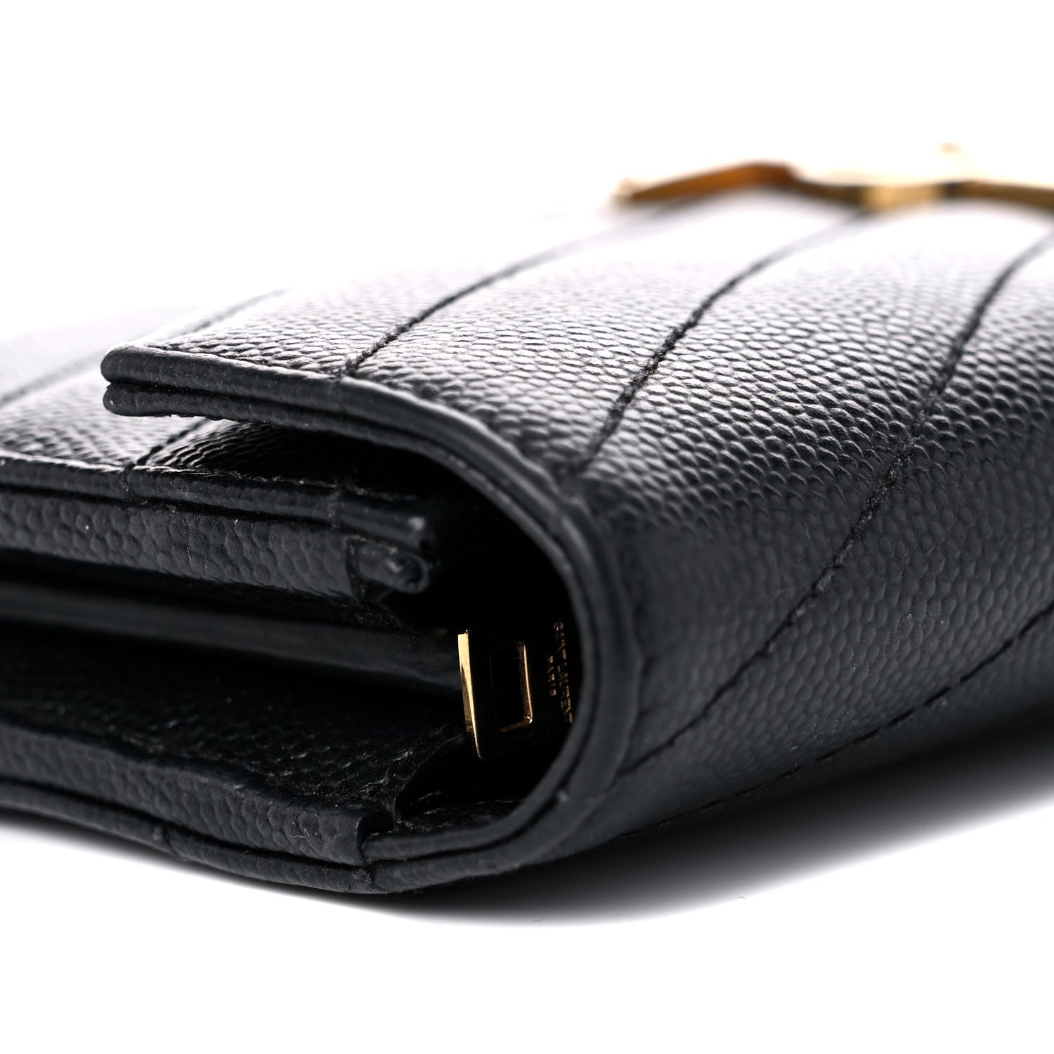 Saint Laurent Grain De Poudre Matelasse Chevron Monogram Flap Wallet Black 11 of 14