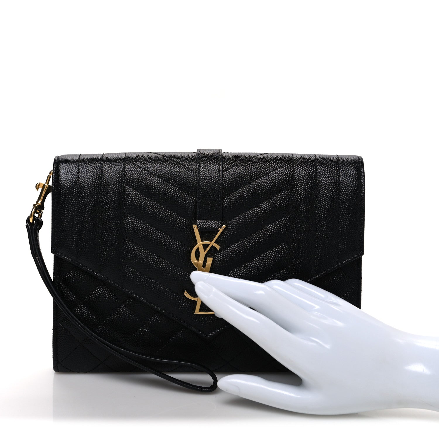 Saint Laurent Grain De Poudre Textured Mixed Matelasse Triquilt Monogram Clutch Black 2 of 8