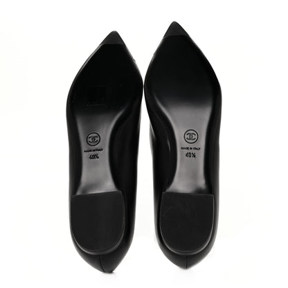 Chanel Lambskin Patent CC Cap Toe Bow Ballerina Flats 40.5 Black 5 of 6