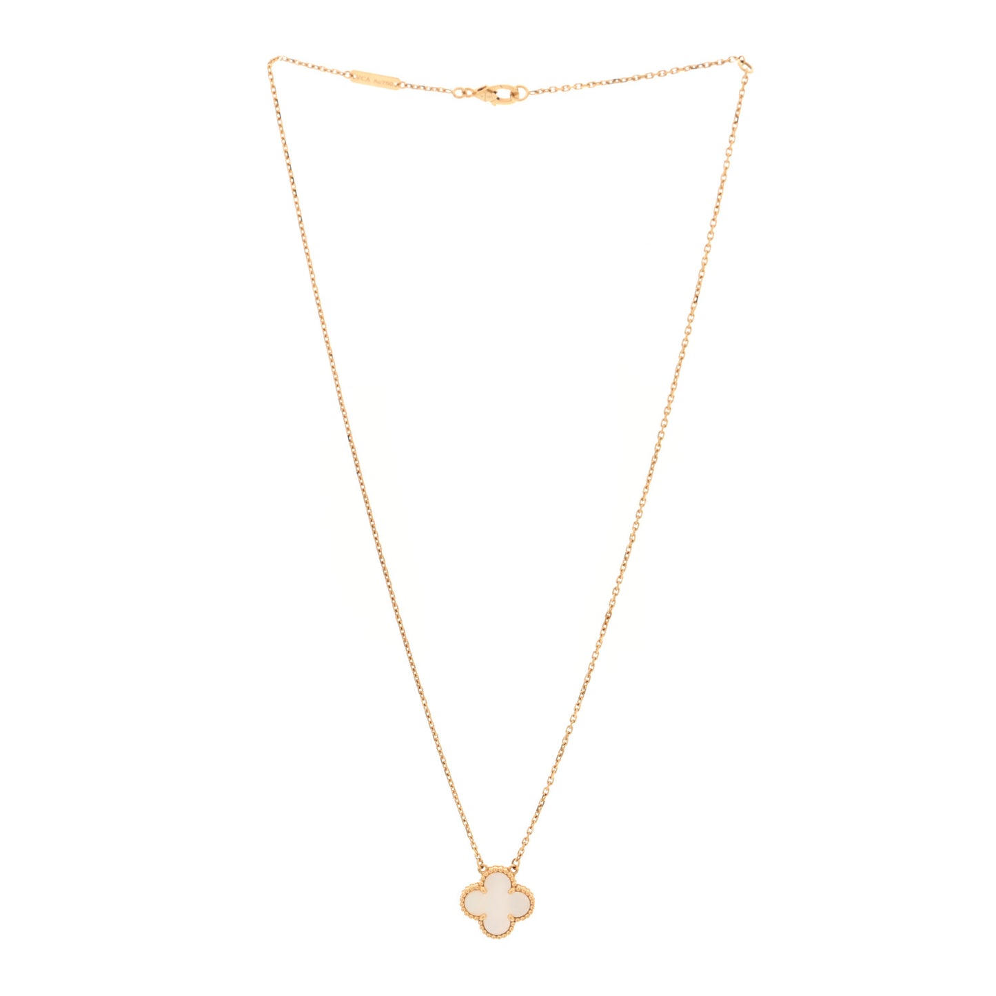 18K Yellow Gold Mother of Pearl Vintage Alhambra Pendant Necklace