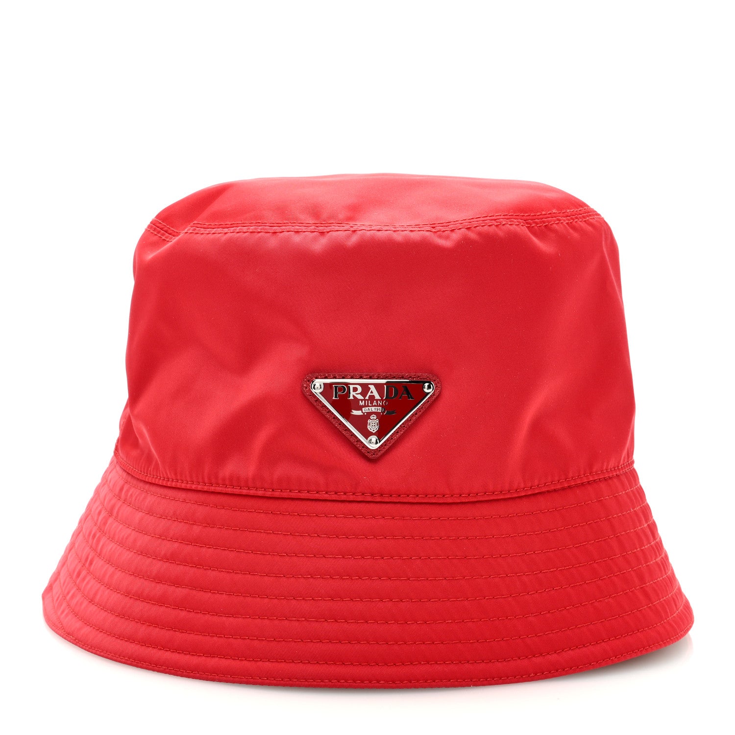 Prada Re-Nylon Metal Triangle Logo Mens Bucket Hat XL Rosso 2 of 7