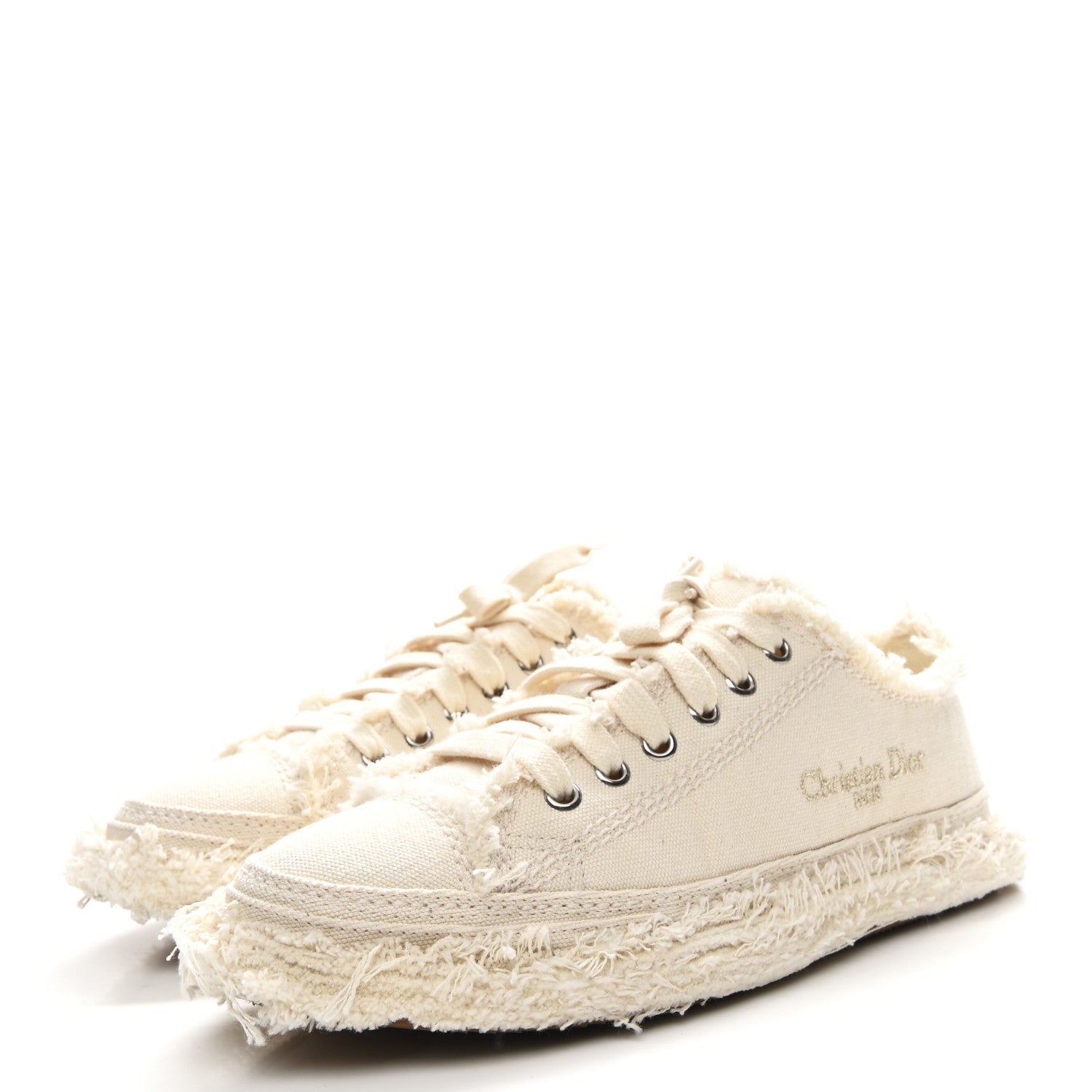 Christian Dior Frayed Canvas Embroidered Logo D-Blaze Sneakers 37 Ecru 4 of 10