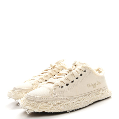 Christian Dior Frayed Canvas Embroidered Logo D-Blaze Sneakers 37 Ecru 4 of 10