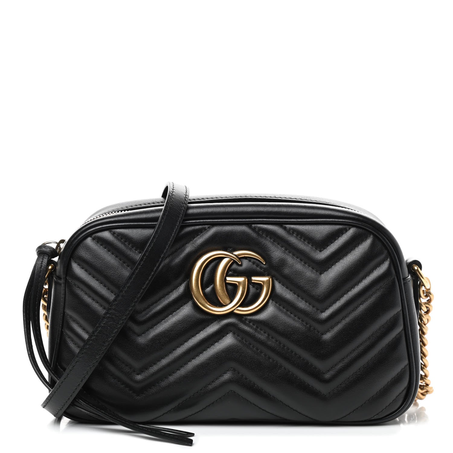 Gucci Calfskin Matelasse Small GG Marmont Chain Shoulder Bag Black 1 of 9