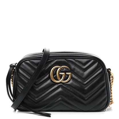 Gucci Calfskin Matelasse Small GG Marmont Chain Shoulder Bag Black 1 of 9