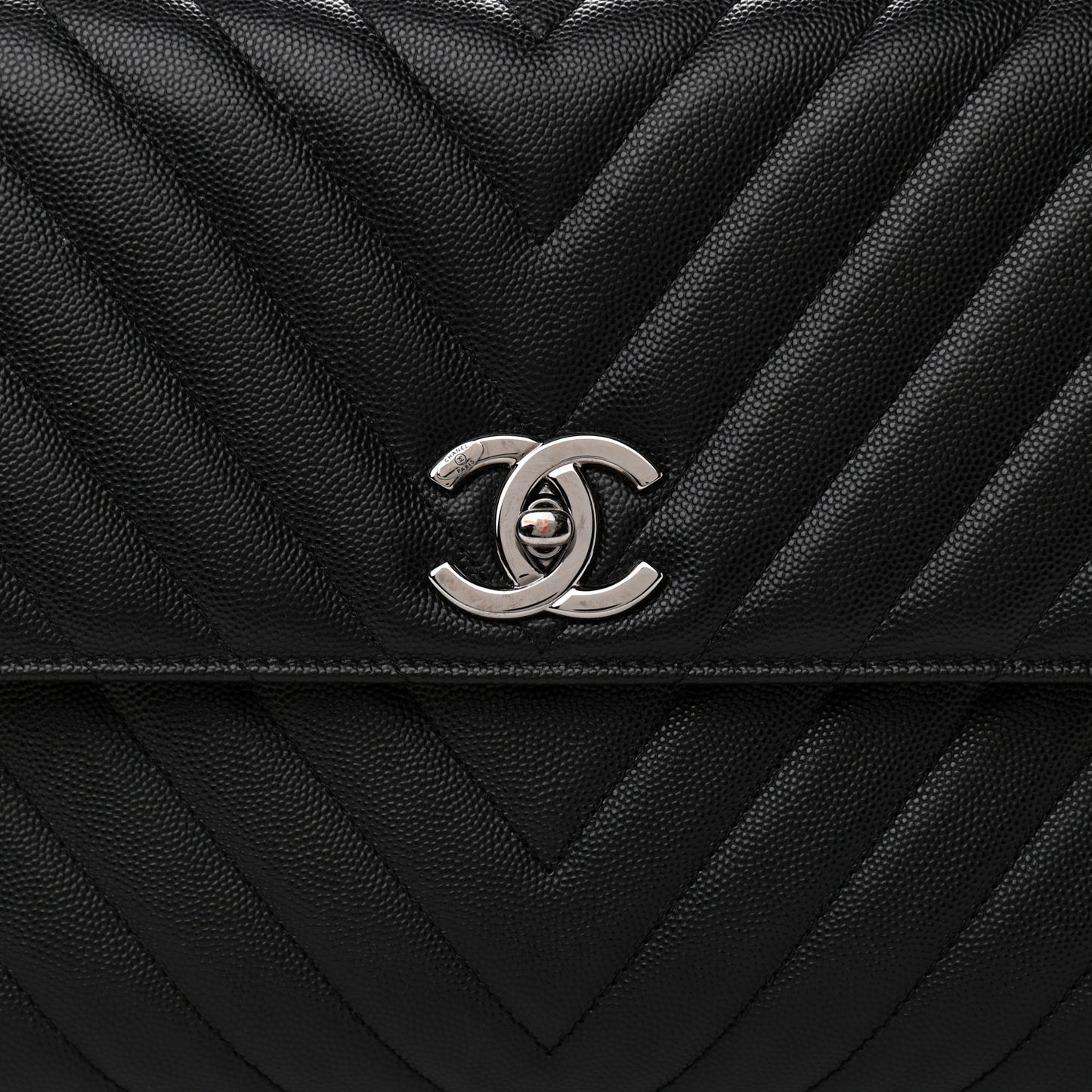 Caviar Chevron Quilted Medium Coco Handle Flap Black
