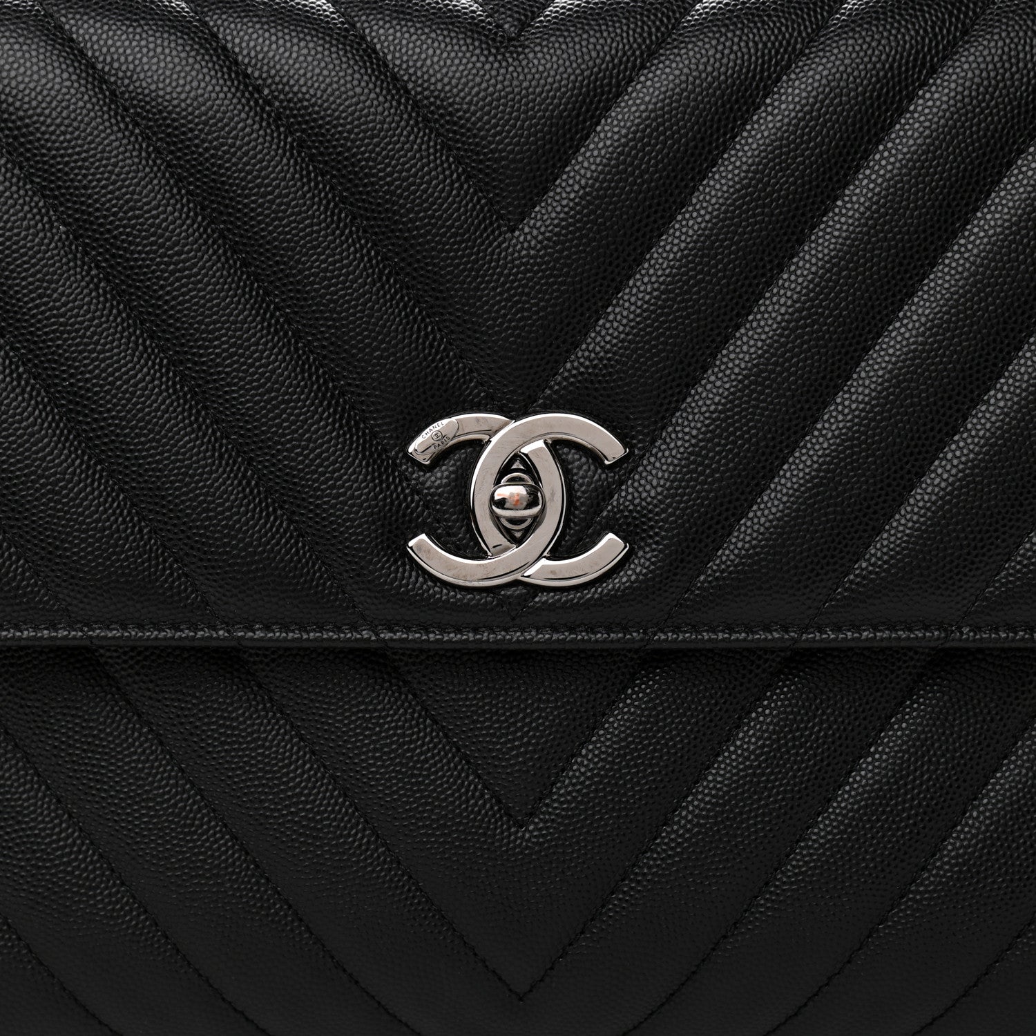 Chanel Caviar Chevron Quilted Medium Coco Handle Flap Black 8 of 11