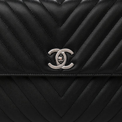 Chanel Caviar Chevron Quilted Medium Coco Handle Flap Black 8 of 11