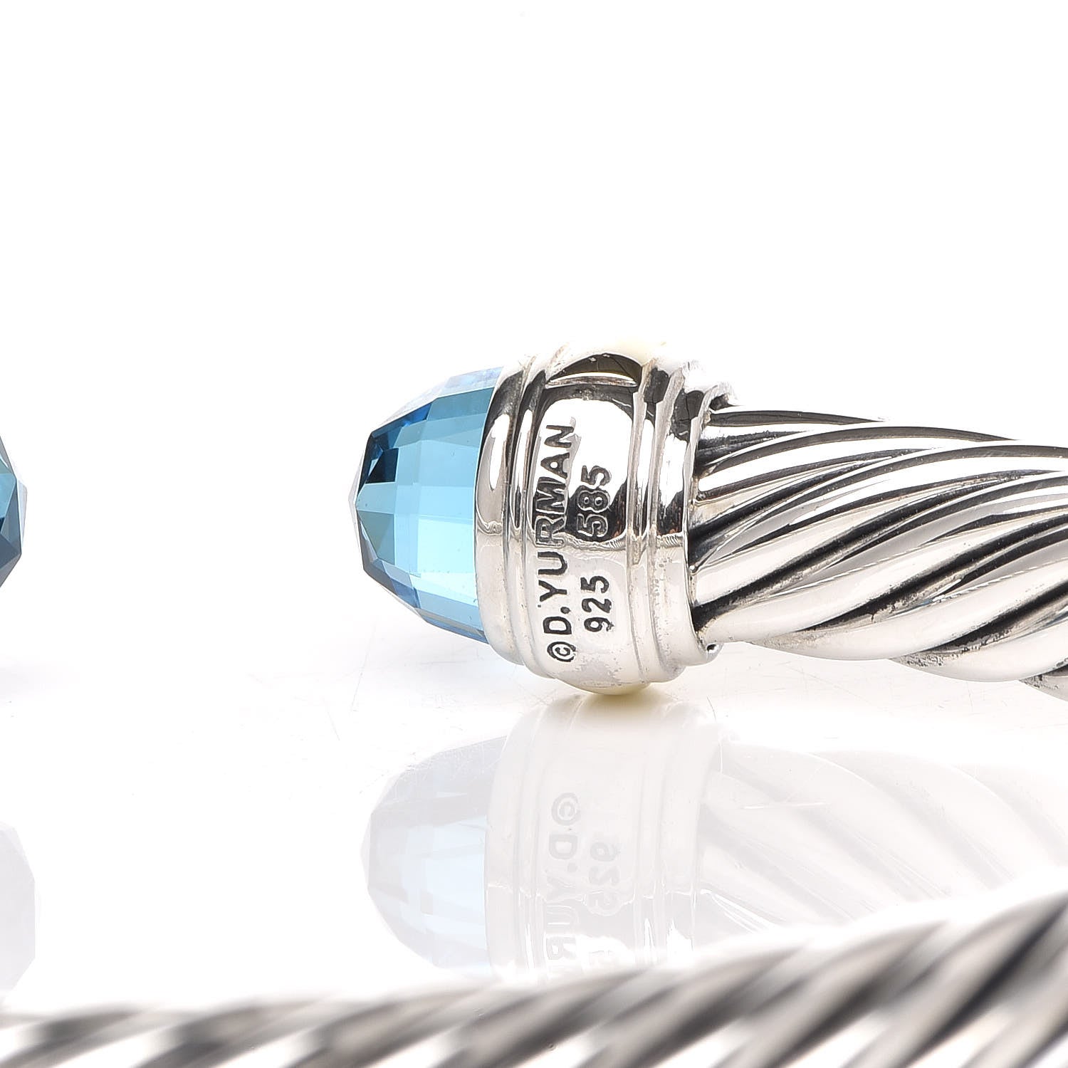 David Yurman Sterling Silver 14K Yellow Gold Blue Topaz 7mm Cable Classics Bracelet 4 of 5