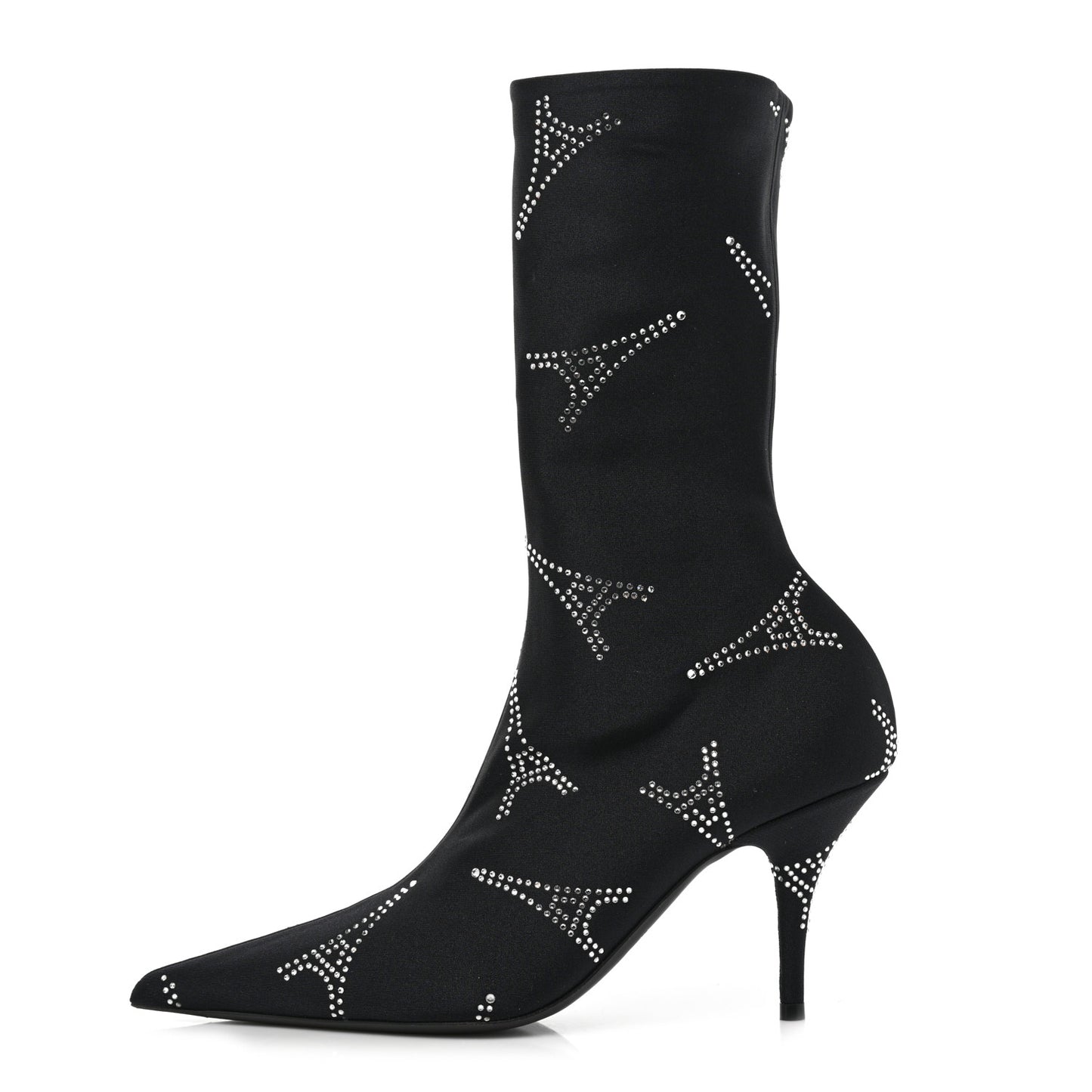 Spandex Crystal Eiffel Tower Print Extreme Pointed Toe Knife Ankle Boots 38 Black