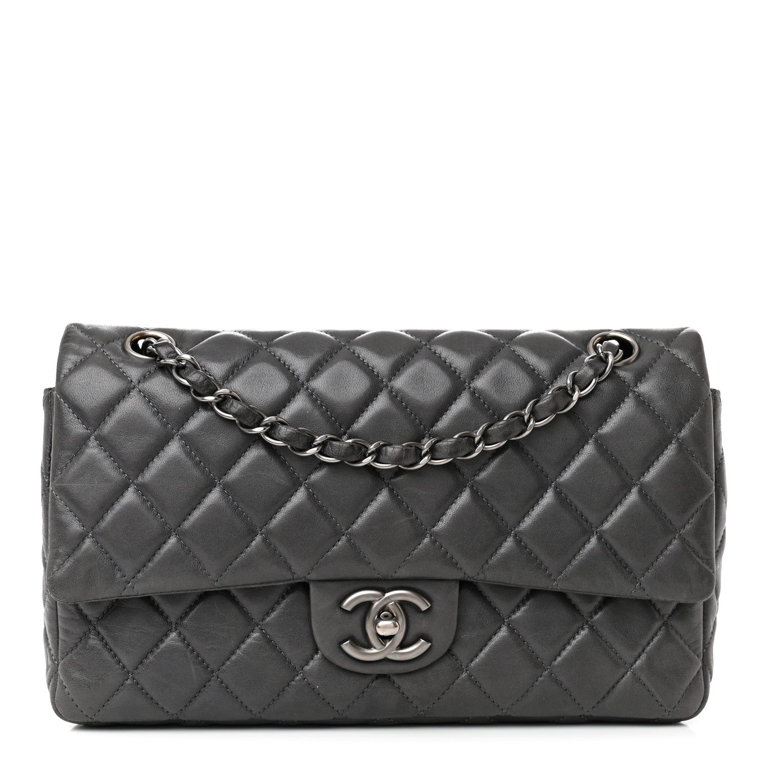 Chanel Lambskin Quilted Medium Double Flap Dark Grey 1 of 16