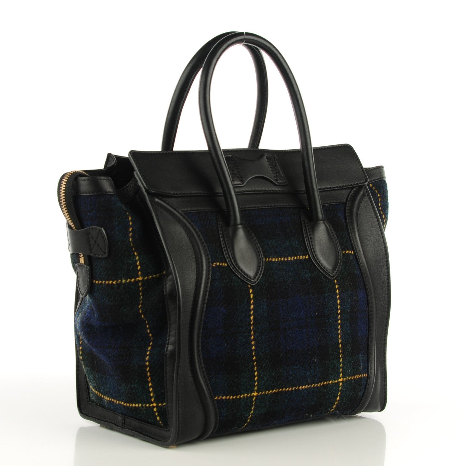 Celine Smooth Calfskin Tweed Tartan Mini Luggage Midnight 5 of 11