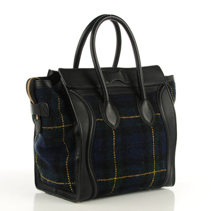 Celine Smooth Calfskin Tweed Tartan Mini Luggage Midnight 5 of 11