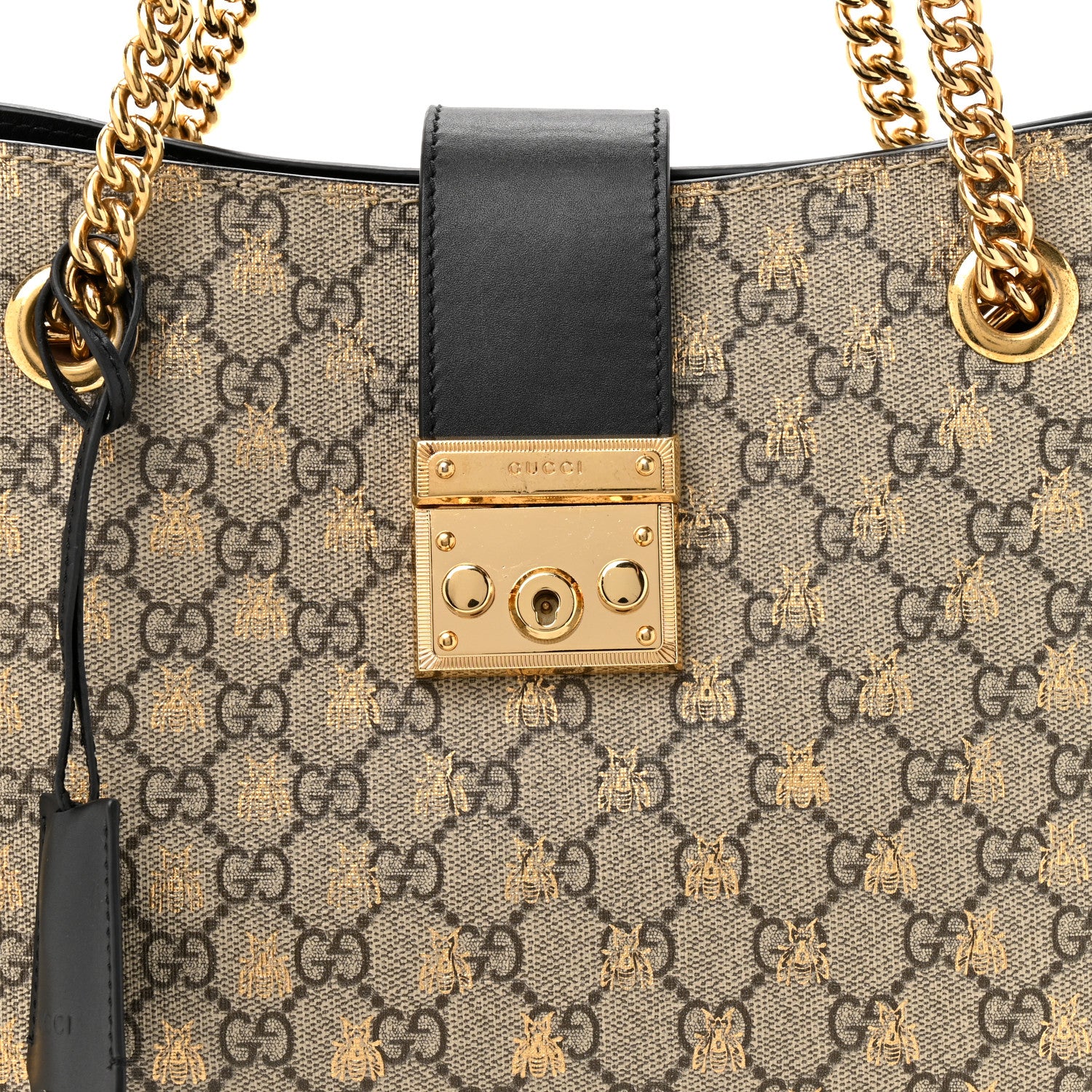 Gucci GG Supreme Monogram Bees Medium Padlock Tote Beige Oro Black 8 of 12