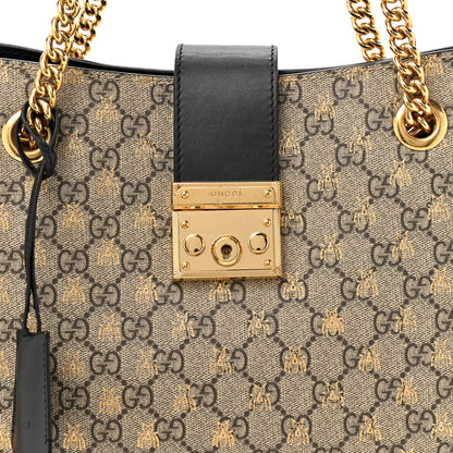 Gucci GG Supreme Monogram Bees Medium Padlock Tote Beige Oro Black 8 of 12