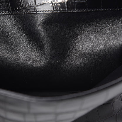 Saint Laurent Calfskin Crocodile Embossed Monogram Large College Satchel Black 9 of 11