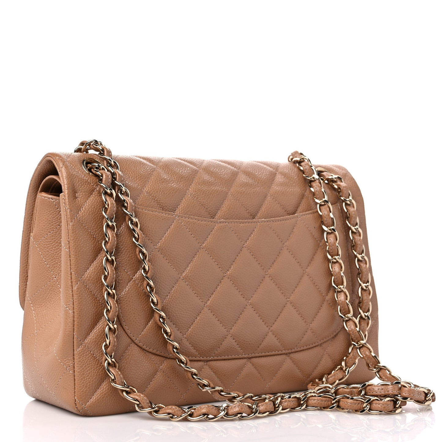 Caviar Quilted Jumbo Double Flap Dark Beige