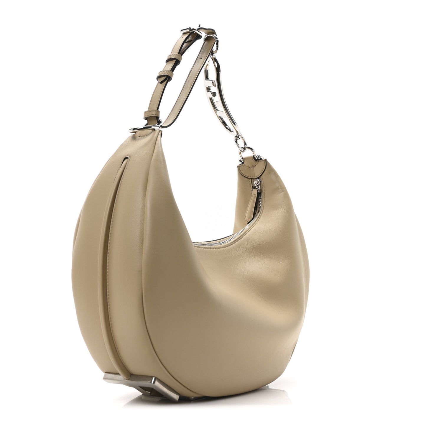 Vitello Grace Matte Metal Handle Medium Fendigraphy Hobo Bag Beige Amido