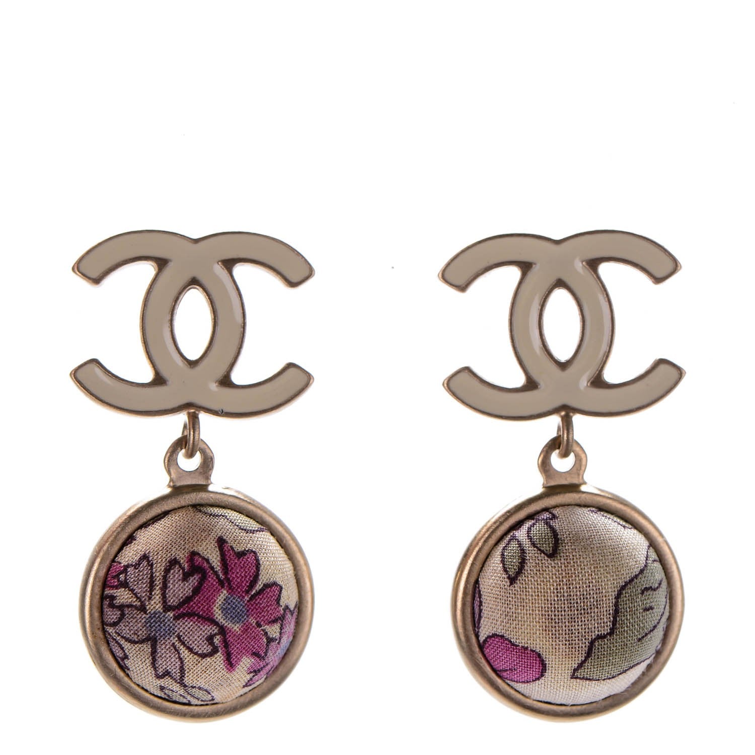 Chanel Enamel CC Camellia Drop Earrings White Gold 1 of 4