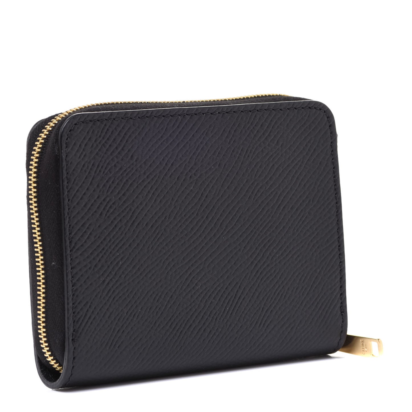 Grained Calfskin Compact Zipped Wallet Black