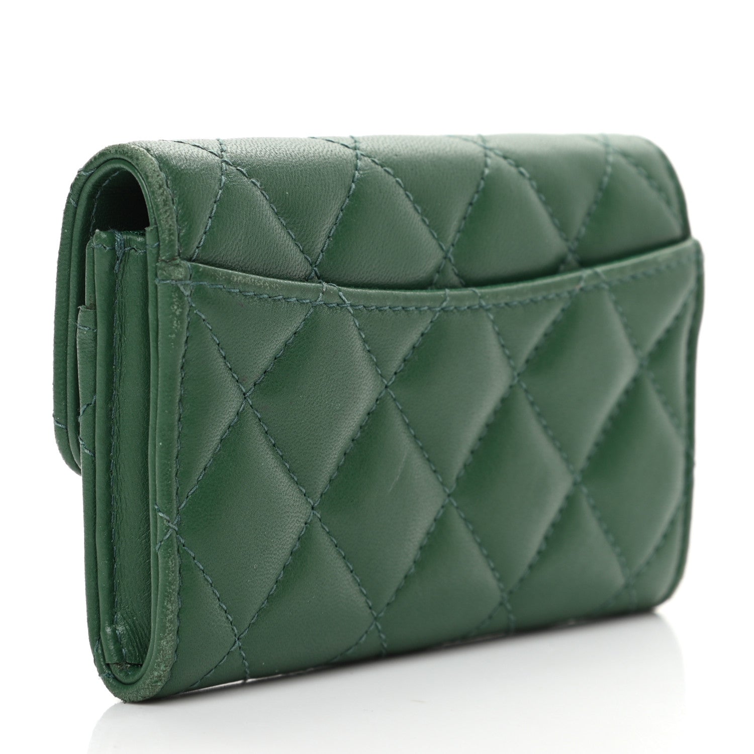Chanel Lambskin Quilted Flap Card Holder Wallet Green 3 of 16