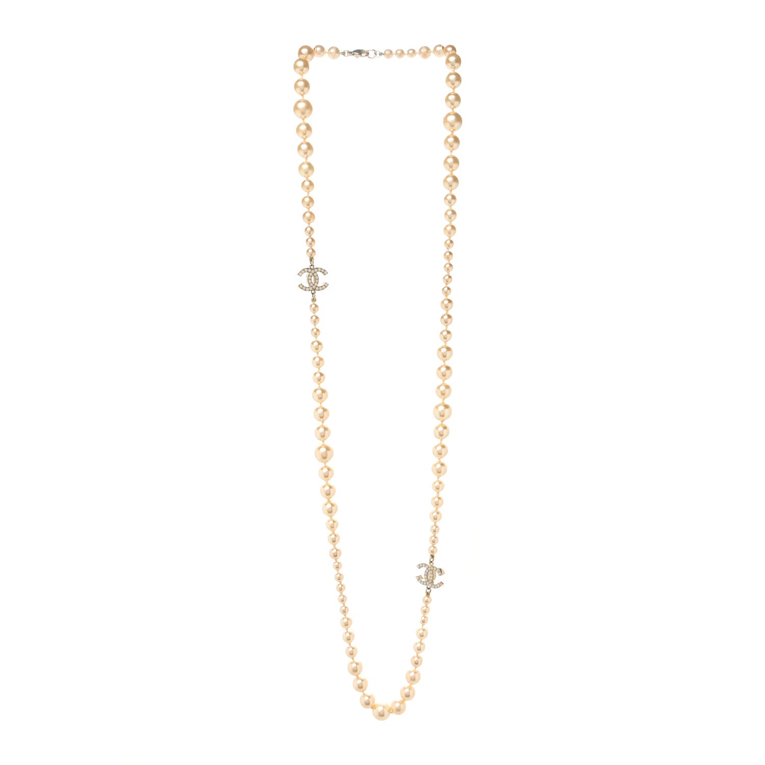 Chanel Graduated Pearl CC Long Necklace Light Gold 2 of 3