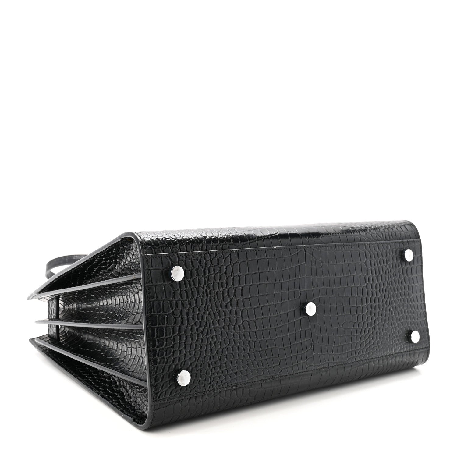 Saint Laurent Calfskin Crocodile Embossed Small Sac de Jour Black 4 of 10