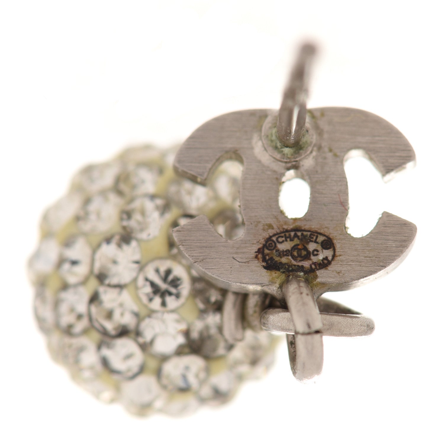 Chanel Crystal CC Drop Earrings White Silver 4 of 5