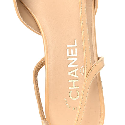 Chanel Goatskin Grosgrain Cap Toe CC Slingback Sandals 37 Beige Black 8 of 10