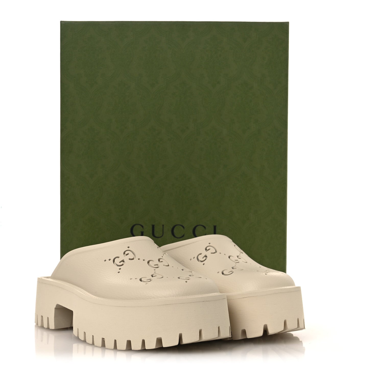 Rubber Monogram GG Go Through Platform Slide Clogs 40 Mystic White