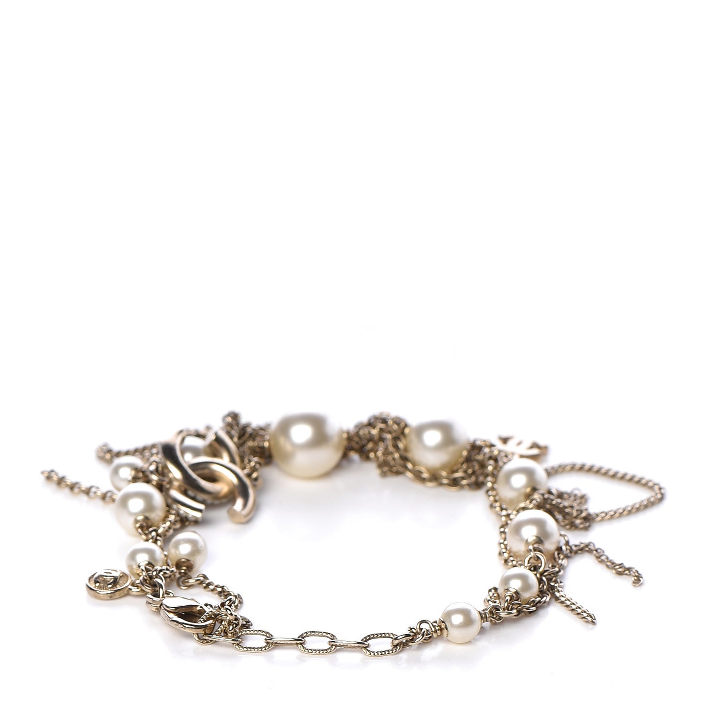 Pearl Crystal CC Chain Bracelet Gold