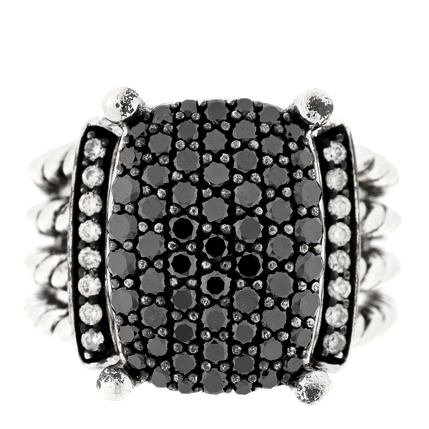 Sterling Silver Black Diamond Pave Diamond 16mm Wheaton Ring 52 6