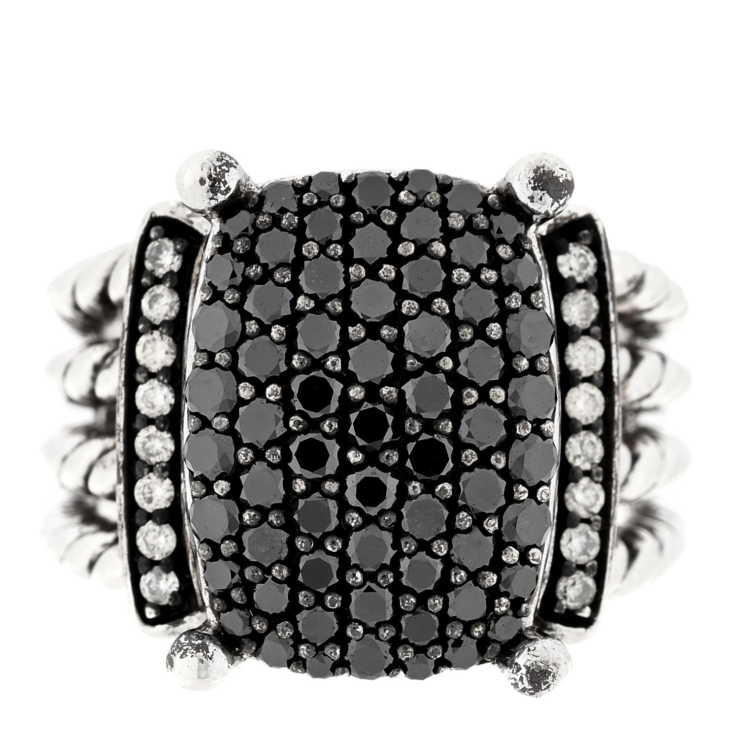 David Yurman Sterling Silver Black Diamond Pave Diamond 16mm Wheaton Ring 52 6 1 of 4